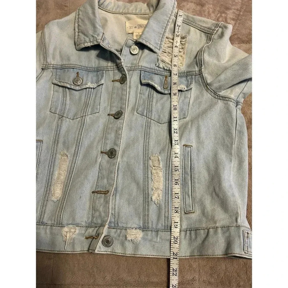 Sky & Sparrow Denim Jean Jacket Size Medium Light Wash Distressed Fall Trendy - Picture 7 of 7